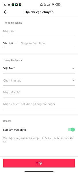 Giao diện form nhập thông tin của bạn để nhận hàng từ TikTok Shop - GiaoHangTotNhat.VN Giao diện form nhập thông tin của bạn để nhận hàng từ TikTok Shop - GiaoHangTotNhat.VN