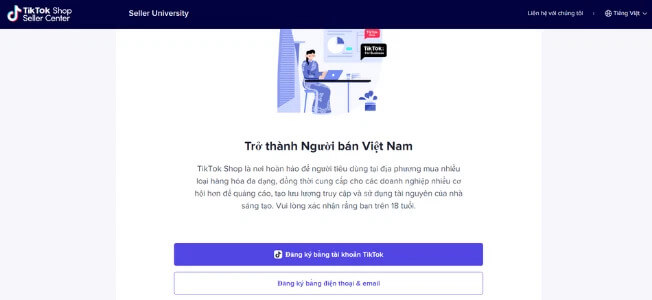 Giao diện trang đăng ký bán hàng trên TikTok Shop - GiaoHangTotNhat.VN Giao diện trang đăng ký bán hàng trên TikTok Shop - GiaoHangTotNhat.VN