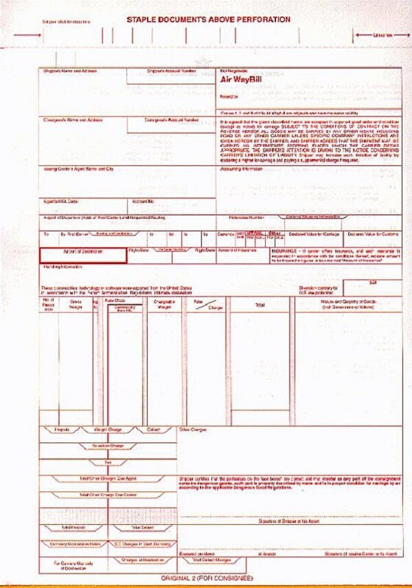 Mẫu Airway bill AWB bản gốc số 2 - GiaoHangTotNhat.VN