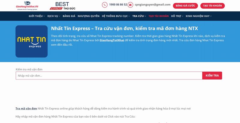 Tra cứu vận đơn Nhất Tín Express trên GiaoHangTotNhat.VN