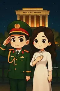Trên bộ áo phẳng phiu, cầu vai nằm trên áo quân phục tạo điểm nhấn đỏ vàng rất rõ.