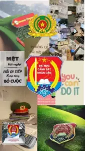 Góc chụp thấp giúp hình nền lực lượng công an trông vững vàng, phía sau là nền trời xanh nhạt.