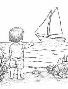 Gió lộng làm cánh buồm phồng lên, hải âu bay quanh mũi thuyền giữa nền trời thoáng