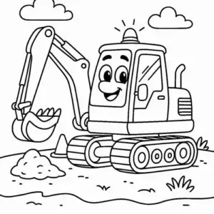 Bé thấy bánh xích dài dưới thân xe trong trang tập tô xe công trình rất rõ