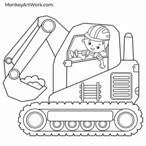 Vệt cát vàng trải dài trước bánh xe, cabin sáng và tay cần vươn xuống