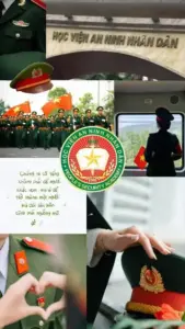 Sân trường rộng phía sau Học viện Cảnh sát nhân dân có hàng học viên mặc sắc phục ngay ngắn.
