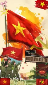 Phía sau chân dung là nền đỏ sao vàng, khuôn mặt người chiến sĩ sáng rõ và rất nghiêm trang.