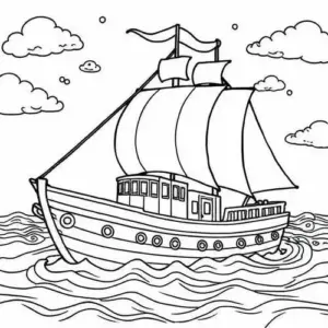 Cửa sổ tròn trên khoang nhỏ giúp mẫu tô màu tàu buồm thêm sinh động cho bé