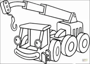 Thân xe chắc chắn nằm giữa công trường, bánh dày và móc cẩu cong rõ ràng