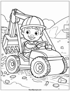 Gầu đào Volvo Construction Equipment nghiêng xuống nền đất trong hình tô màu máy xúc nét rõ
