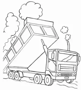 Xe ben đứng cạnh hàng rào công trình, thùng sau đầy sỏi và đèn cảnh báo trên nóc