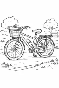 Mẫu in trang tập tô màu xe đạp dạo phố có khung tam giác rõ và bánh tròn đều