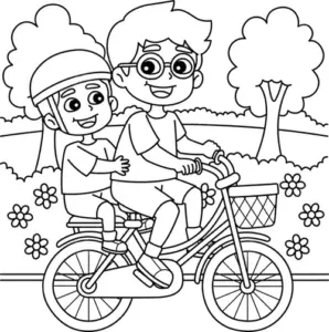 Một bạn nhỏ đội mũ bảo hiểm đang nắm ghi đông, chân chuẩn bị đặt lên bàn đạp
