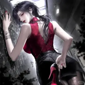 nữ sinh anime dễ thương đứng trước bảng lớp, tóc buộc cao và ánh mắt bối rối
