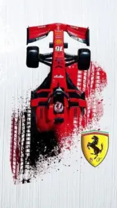 Phần đầu xe Ferrari hiện rõ logo ngựa chồm, nền sau tối giúp chi tiết kim loại sáng hơn.