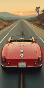 Thân Ferrari mang màu đỏ Rosso Corsa dưới nắng mạnh, từng đường cong trên cửa xe hiện rất rõ.