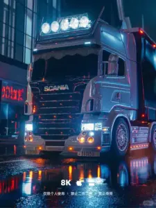 Một hình nền đầu kéo đặt xe giữa làn cao tốc, nền trời cam nhạt phía sau rất thoáng.