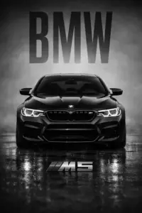 Bên cạnh tường gạch tối, xe BMW màu bạc khoe phần hông dài và tay nắm cửa gọn.