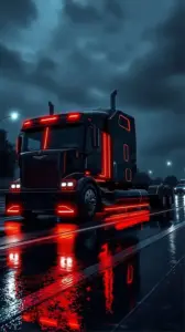 Bánh xe phủ bùn được chụp cận cảnh, phía sau là thân xe tải màu trắng.