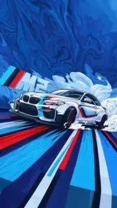 Một chiếc xe đen đặt giữa phố đêm, ảnh nền BMW sắc nét làm rõ từng đường gân thân xe.