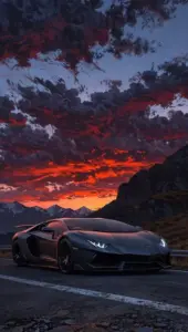 Một góc máy thấp tạo cảm giác nền điện thoại Lamborghini rất gọn, mũi xe chiếm trọn phần dưới ảnh.