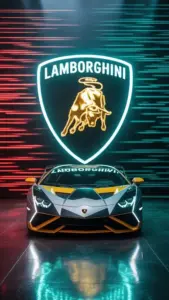Chiếc xe xanh dương trong ảnh xe Lamborghini sắc nét nổi bật với mâm đen và đèn pha hẹp.