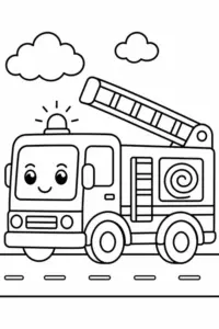 97 File in Tranh Tô Màu Xe Cứu Hỏa với thang cứu hộ và còi hụ nổi bật