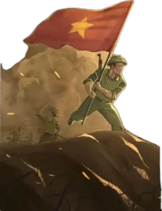 Khung ảnh ảnh nền bộ đội Cụ Hồ có người lính trẻ khoác ba lô, phía sau là con đường làng yên ả.
