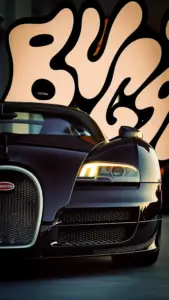 Bức hình nền xe thể thao ghi lại Bugatti xanh Pháp lao qua khúc cua đầy vệt sáng.