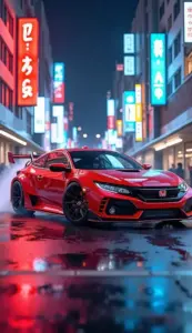 Bên bãi đỗ sáng, Honda Civic Hatchback màu trắng mở hé cửa, nội thất tối hiện nhẹ.