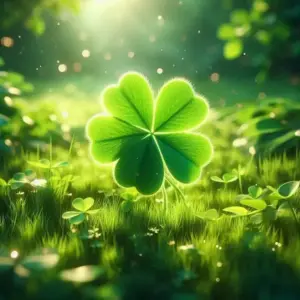 Cụm lá non sáng lên giữa không khí lễ hội Ngày Thánh Patrick, màu xanh phủ đều khung ảnh.