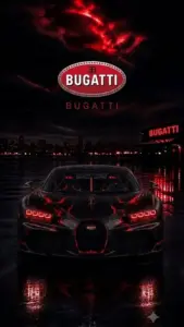Mâm xe lớn màu bạc nằm sát viền ảnh, phía trên là hông Bugatti đen bóng đầy chắc chắn.
