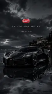 Bugatti màu trắng đậu trước tòa nhà kính, ánh chiều làm thân xe phản chiếu mềm và sạch.