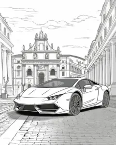 Biểu tượng logo bò tót nhỏ ở đầu xe giúp bức tranh Lamborghini có thêm chi tiết nhận diện thú vị.