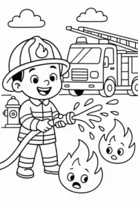 Mẫu hình tô màu xe cứu hỏa có thân xe dài, thang trên nóc và khung cửa sổ rõ nét.