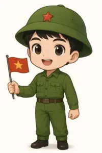 Đường đất dài phủ nắng, đội hình hành quân đi qua rặng cây với ba lô xếp đều trên vai.