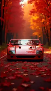 Góc nghiêng phía trước làm thân Ferrari xanh đậm trông thấp hơn, nền sau là gara hiện đại.