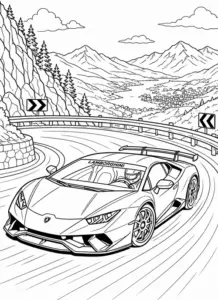 Chiếc Ferrari hoạt hình lao qua vạch đường, thân xe thấp, đuôi gió nổi bật và bánh sau tạo cảm giác chuyển động.