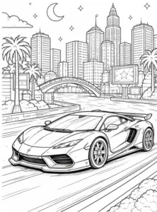 Chiếc Lamborghini dáng thấp nằm giữa gara, cửa mở ngược lên cao và bánh mâm lớn rất nổi bật.