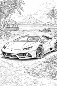 Bé có thể tô phần đầu xe nhọn của Lamborghini Huracán cùng cụm đèn sắc và bánh mâm lớn.