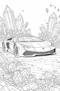 Chiếc Lamborghini Urus trong tranh có dáng cao khỏe, kính rộng và phần bánh xe được vẽ rất rõ.