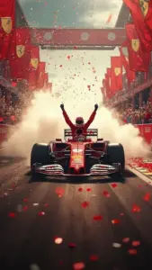 Chiếc Ferrari vàng chạy giữa đường núi, phía sau là vách đá và bầu trời trong xanh.