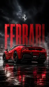 Góc chụp từ trên cao cho thấy Ferrari đỏ đậu ngay vạch trắng, bố cục rất hợp điện thoại.