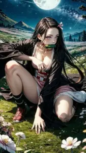 Ảnh Nezuko mặc bikini dễ thương trong phong cách mùa hè anime đầy màu sắc