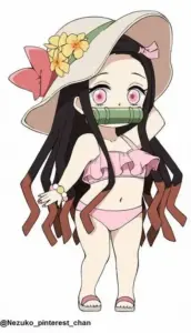 Ảnh Nezuko mặc đồ bơi phong cách pastel dành cho fan yêu anime dễ thương