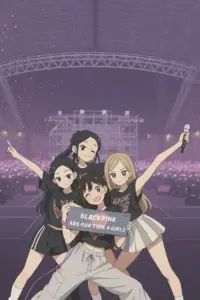 Màn concert fan art vẽ cả nhóm đứng giữa ánh đèn tím với dáng pose sân khấu