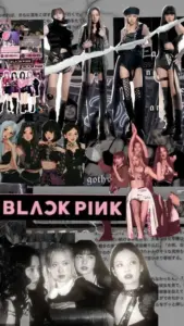 Collage dàn idol nữ Hàn kết hợp ảnh sân khấu, ảnh nhóm và tông đen hồng đậm chất fan edit