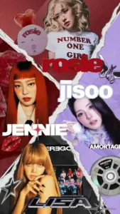 Bố cục đỏ rực làm nổi bật Jisoo, Jennie, Rosé, Lisa với biểu cảm cá tính và phụ kiện nổi bật