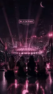 Không gian concert nhìn từ xa rực màu hồng, khán giả cầm lightstick tạo cảm giác rất bùng nổ