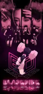 Bìa neon của biểu tượng Kpop nổi bật với nền hồng tím, logo hộp và dáng đứng mạnh mẽ